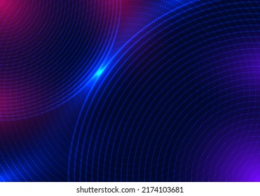 Resumen de tecnología concepto futurista líneas de círculos azules y partículas punteadas con efecto de iluminación sobre el fondo oscuro. Ilustración del vector
