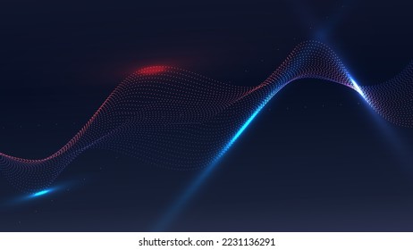 Abstract technology futuristic concept curve neon glow on blue and red background. Vector graphic illustration.