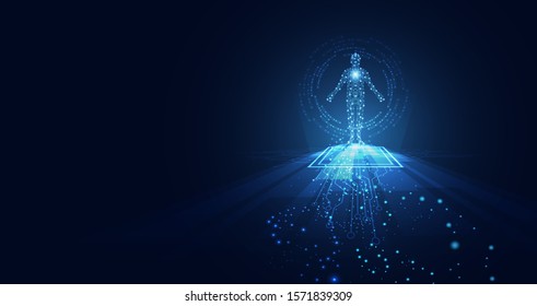 Abstract Technology Futuristic Concept Of Digital Human Body Digital Ai Future Design On Hi Tech Background.