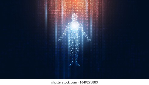 abstract technology futuristic concept of digital human body digital ai future design on hi tech background.