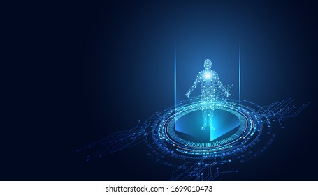 abstract technology futuristic concept of digital human body digital ai future design on hi tech background.