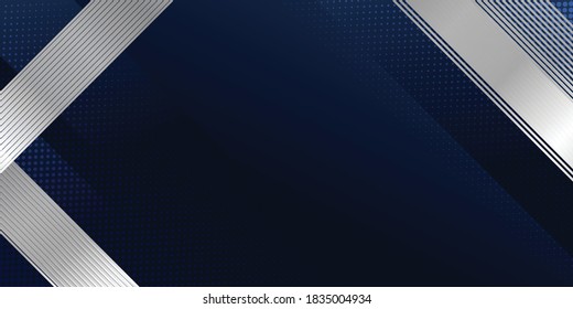 Abstract technology futuristic concept digital of blue light ray diagonal stripes lines texture on dark blue background with metallic silver tab space for your text. Science, energy, Vector 