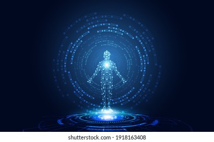 abstract technology futuristic concept of digital human body digital health care health future design on hi tech background.	