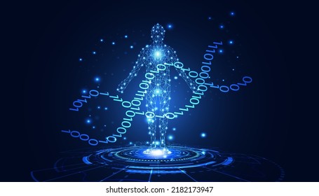 tecnología abstracta concepto futurista del ADN del cuerpo humano digital binario interfaz digital AI diseño futuro en el fondo de alta tecnología.	