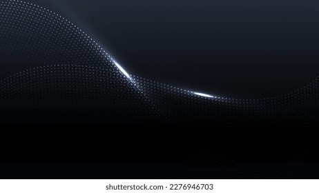 Abstract technology futuristic concept dot lines wave dynamic particle pattern on dark background. Vector graphic illustration.