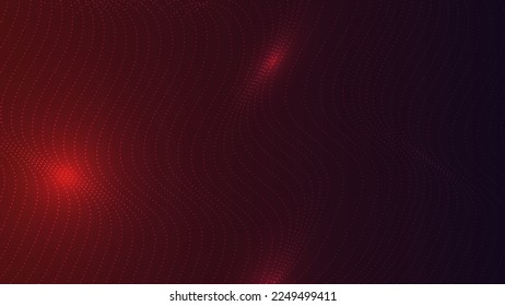 Abstract technology futuristic concept dots wave dynamic particle pattern on red background. Vector graphic illustration.