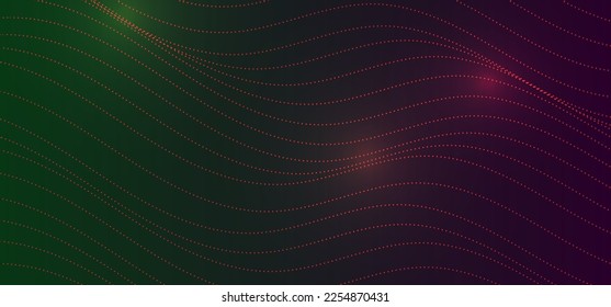 Abstract technology futuristic concept dots wave dynamic particle pattern on dark background. Vector graphic illustration.