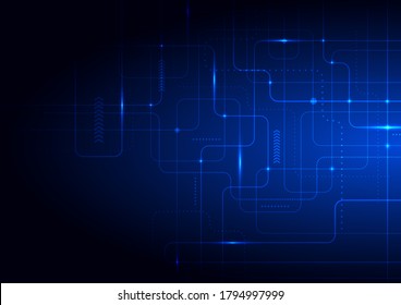 Abstract technology futuristic concept glowing blue lines and lighting on dark background. Vector illustration