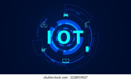 Abstract technology futuristic concept internet of things digital circle iot icon infographic on modern blue background