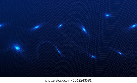 Abstract technology futuristic concept lines wave dynamic particle pattern on blue background. Wave of smoke particles.