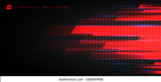 Abstract Technology Futuristic Concept Red Light Geometric with Lighting Motion Horizontal Way On Black Background. Vector Illustration
