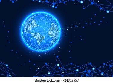 Abstract technology futuristic concept world digital and linear,polygonal dark blue color Hi-tech digital technology Vector design on background. 
