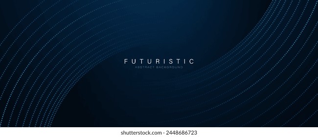 Abstract technology futuristic curve lines on dark blue background. Modern blue gradient curved dotted lines design. Suit for website, banner, brochure, cover, presentation. Vector illustration