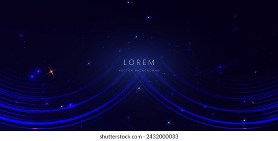 Abstract technology futuristic curved blue lines with glitter light and glowing effect on dark blue background. Vector illustration