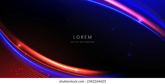 Abstract technology futuristic curved glowing neon blue and orange light ray on dark blue background with lighting effect. Vector illustration