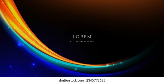Abstract technology futuristic curved glowing neon blue and orange light ray on dark blue background with lighting effect. Vector illustration
