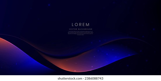 Abstract technology futuristic curved glowing colorful light ray on dark blue background. Vector illustration