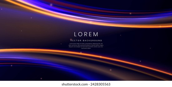 Abstract technology futuristic curved glowing neon blue and orange light ray on dark blue background with lighting effect. Vector illustration