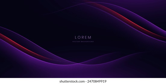 Abstract technology futuristic curved glowing purple and red light lines with speed motion blur effect on dark background. Vector illustration