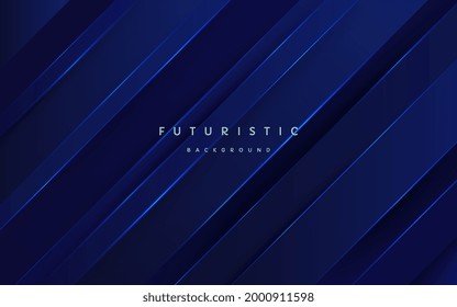 Abstract technology futuristic dark blue overlap layers background with glowing neon light blue striped lines. Vector EPS10