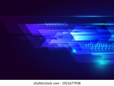 Abstract technology futuristic design blue geometric stripe lines overlapping layers decoration light effect on dark background. Vector illustration