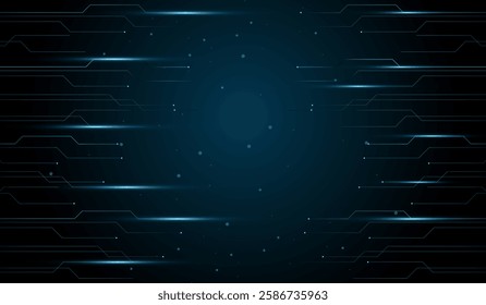 The abstract technology futuristic design with glowing blue circuit-like lines on a dark background vector design
