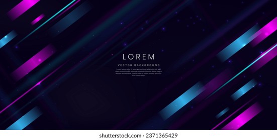 Abstract technology futuristic diagonal geometric blue and pink neon glowing and light lines effect on dark blue background. Vector illustration