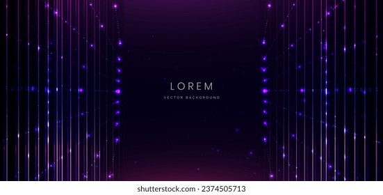 Tecnología abstracta líneas de brillante diagonal futurista neón morado y rayo azul claro sobre fondo morado oscuro con efecto de iluminación. Ilustración del vector