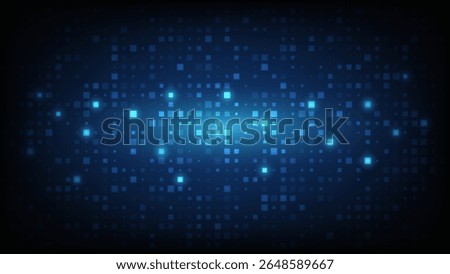 Abstract technology futuristic digital background pixel pattern with lighting glowing particles square elements on dark blue background, vector illustration
