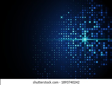 Abstract Technology Futuristic Digital Concept Square Pattern With Lighting Glowing Particles Dots Elements On Dark Blue Background. Vector Illustration