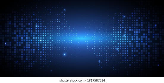 Abstract technology futuristic digital concept square pattern with lighting glowing particles square elements on dark blue background. Vector illustration - Shutterstock ID 1919587514