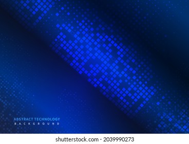 Abstract technology futuristic digital concept square pattern with lighting glowing particles square elements on dark blue background. Vector illustration