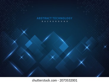 Abstract technology futuristic digital concept square pattern with lighting glowing particles square elements on dark blue background. Vector illustration