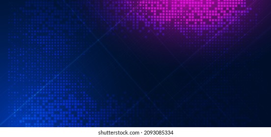 Abstract technology futuristic digital concept square pattern with lighting glowing particles square elements on dark blue background. Vector illustration


