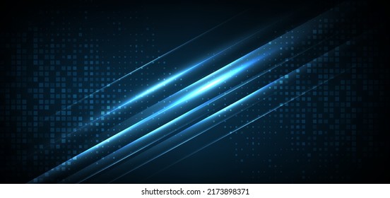 Abstract technology futuristic digital concept square pattern with lighting glowing particles square elements on dark blue background. Vector illustration