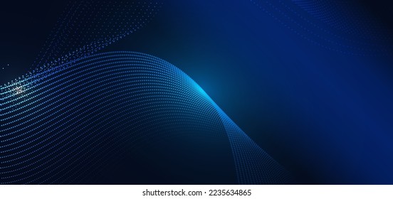 Abstract technology futuristic digital concept dot pattern with lighting glowing particles on dark blue background. Vector illustration