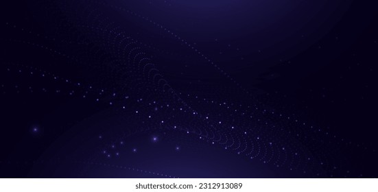 Resumen de tecnología concepto digital futurista patrón de onda punto con partículas brillantes en el fondo azul oscuro. Ilustración del vector