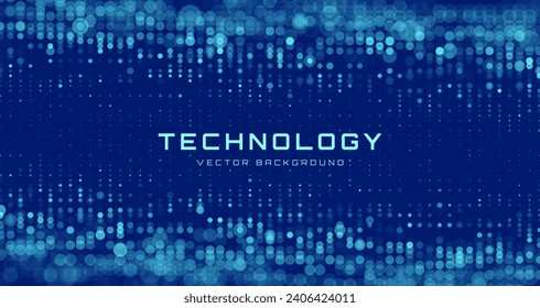 Abstract Technology Futuristic Digital Concept Pattern with Lighting Glowing Circles on Dark Blue Background. High Tech or Science Research Presentation Backdrop. Vector Illustration.