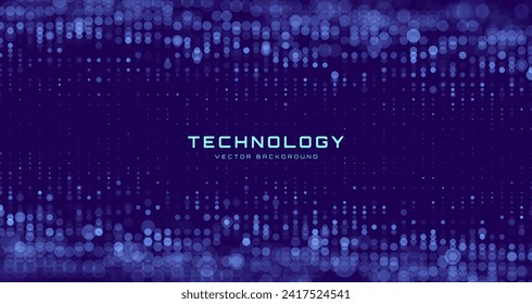 Abstract Technology Futuristic Digital Concept Pattern with Lighting Glowing Circles on Dark Blue Background. High Tech or Science Research Presentation Backdrop. Vector Illustration.