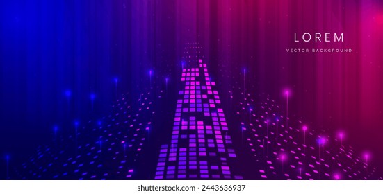 Abstract technology futuristic digital concept square pattern with lighting glowing particles square elements background. Vector illustration