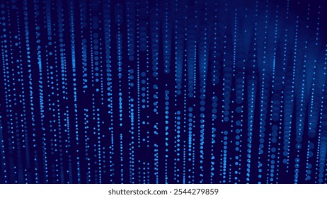 Abstract Technology Futuristic Digital Concept Pattern with Lighting Glowing Circles on Dark Blue Background. High Tech or Science Research Presentation Backdrop. Vector Illustration.