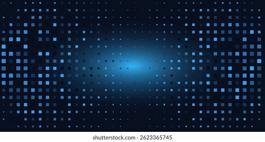 Tecnologia abstrata conceito digital futurista quadrado padrão com iluminação partículas brilhantes elementos quadrados no fundo azul escuro. Ilustração vetorial