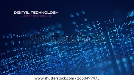Abstract Technology Futuristic Digital Concept Pattern with Lighting Glowing Circles on Dark Blue Background. High Tech or Science Research Presentation Backdrop. Vector Illustration.