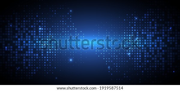 Abstract technology futuristic digital\
concept square pattern with lighting glowing particles square\
elements on dark blue background. Vector\
illustration