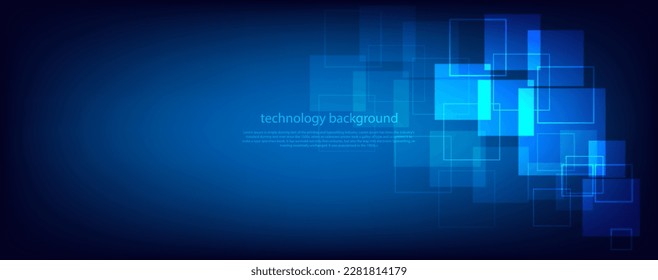 Abstract technology futuristic digital graphic concept square pattern with lighting glowing particles square elements on blue background. Vector illustration. 