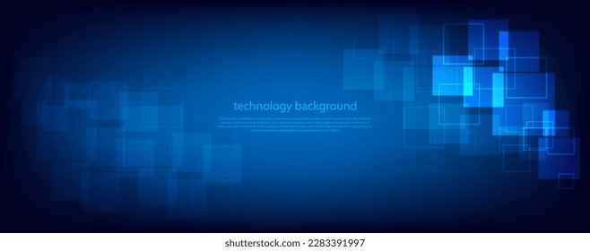 Abstract technology futuristic digital graphic concept square pattern with lighting glowing particles rectangle elements on blue background. Vector illustration. 