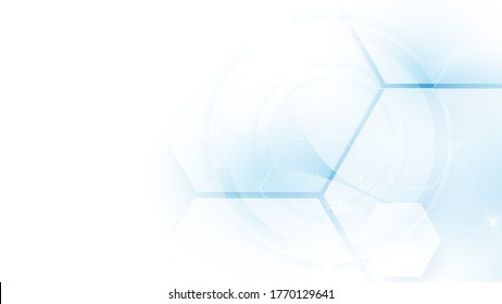 Abstract Technology, Futuristic Digital Hi Tech Concept. Abstract Soft Blue and White Hexagonal Molecule Background. Scientific and Technological Concept. Vector Illustration