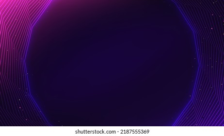 Abstract technology futuristic digital network circles neon lighting lines with dots particles on dark blue background. Vector illustration