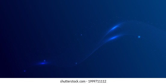 Abstrakte Technologie, futuristische Flüssigkeitspunkte Partikel Wellenlinie auf dunkelblauem Hintergrund. Vektorgrafik