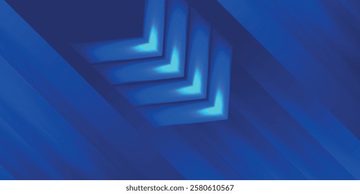 Abstract technology futuristic glowing arrow lines neon blue light ray on dark blue background with square pattern digital element.